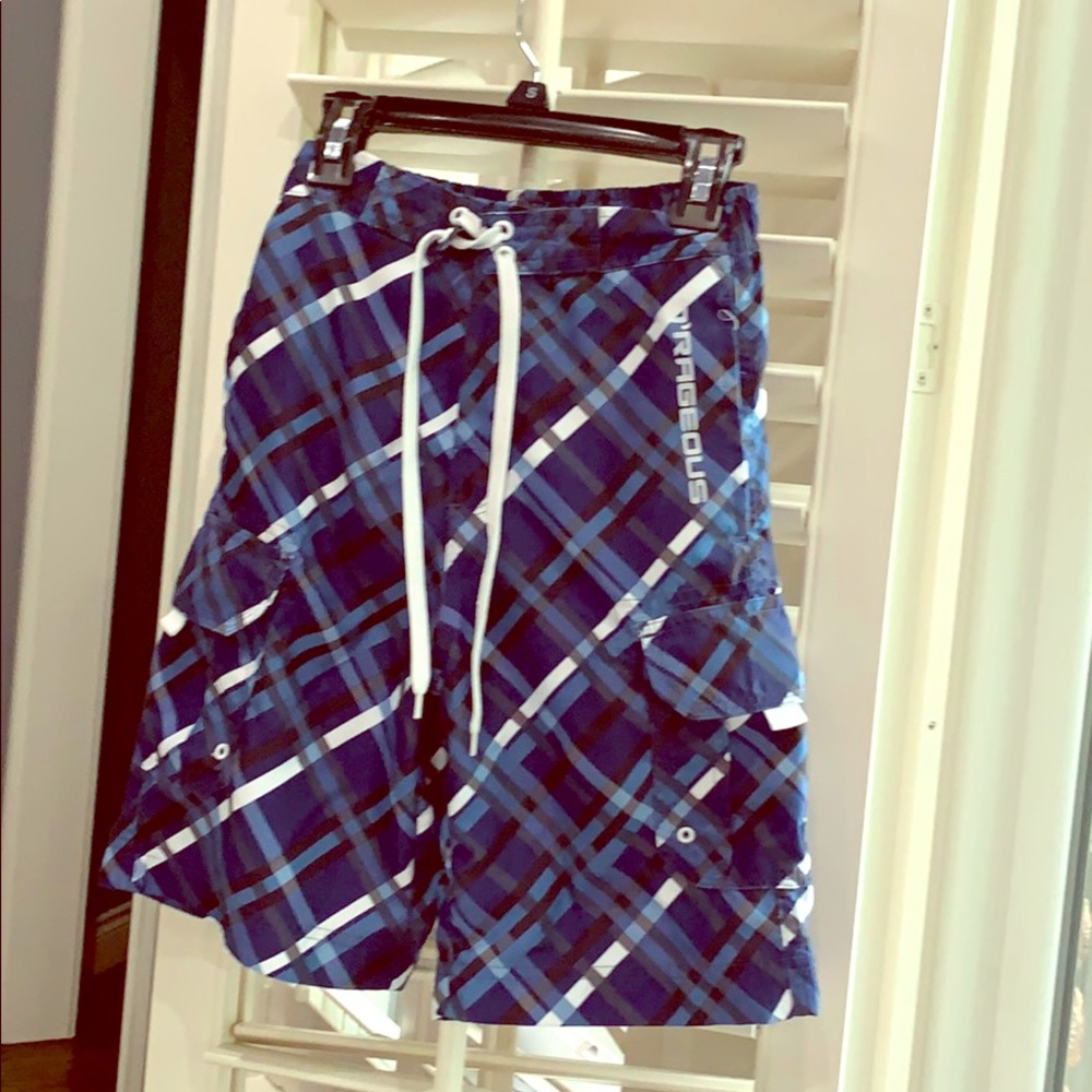 O’rageous blue grey and white swim trunks